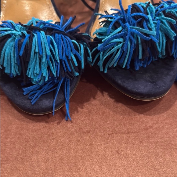 Aquazzura Blue Fringe Sandals with Lace-Up Design - Picture 3 of 4